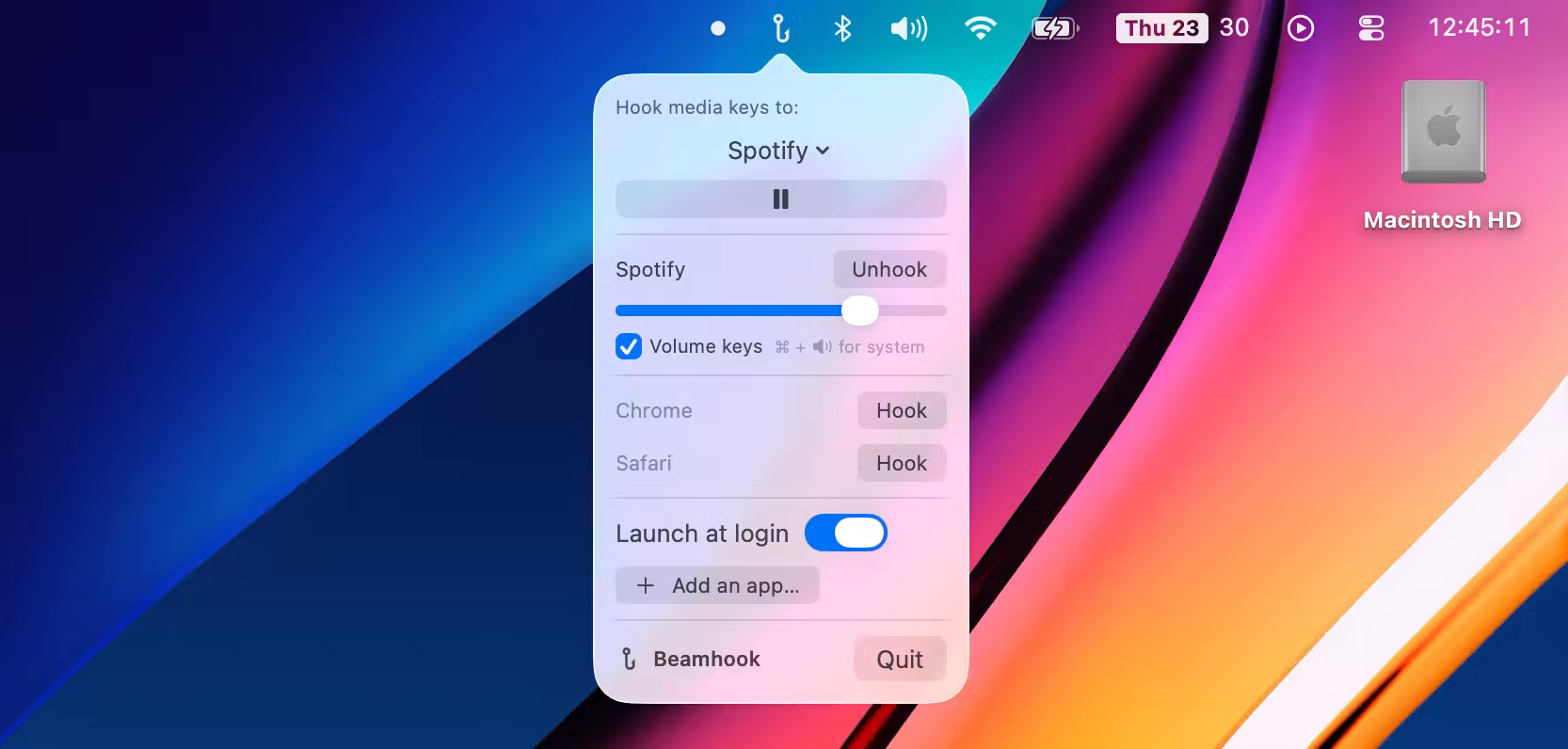 Beamhook menubar