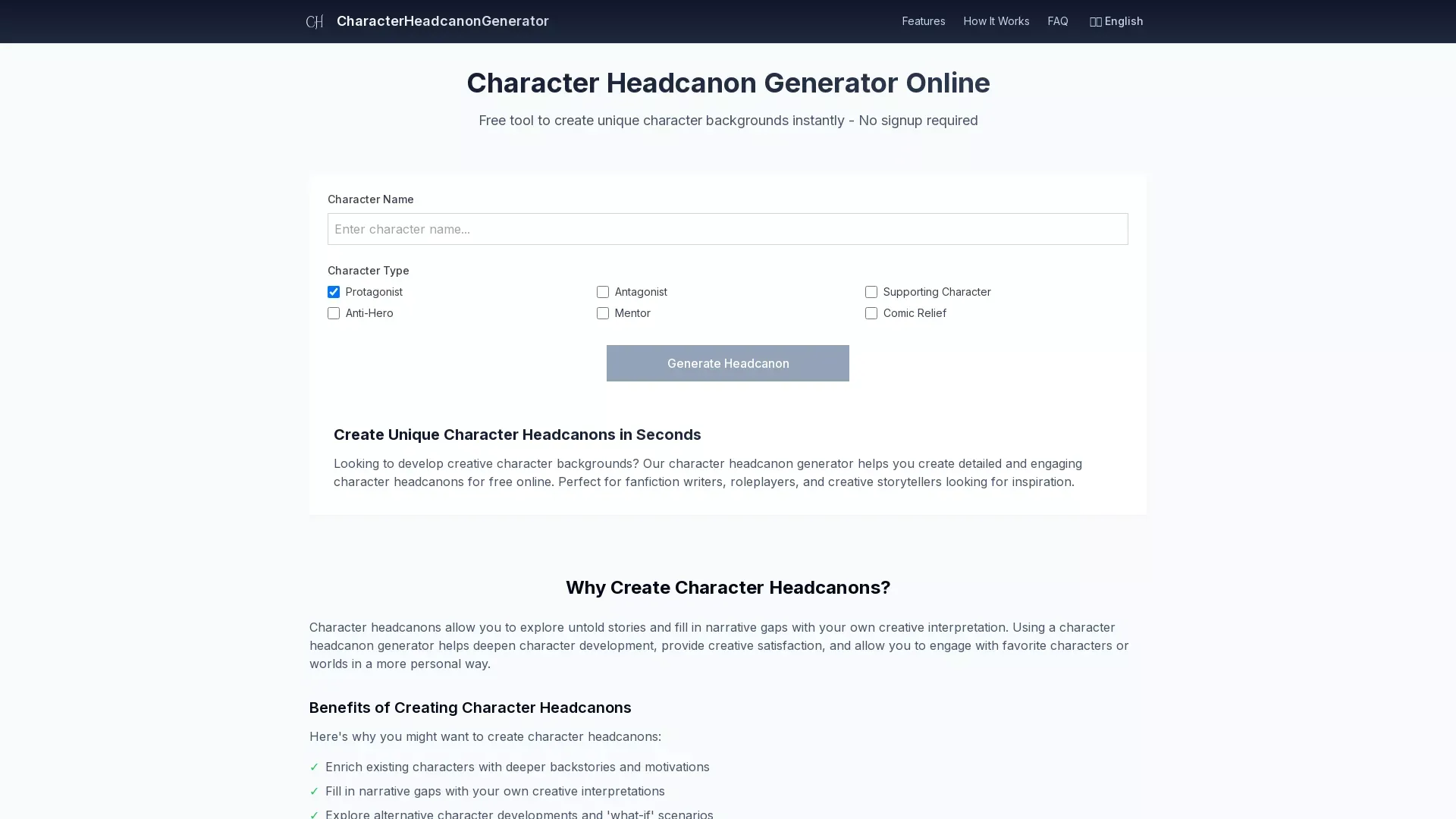 Character Headcanon Generator